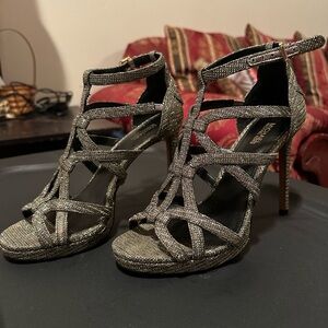 MICHAEL Michael Kors Metallic Strappy Stiletto Sandals - Silver